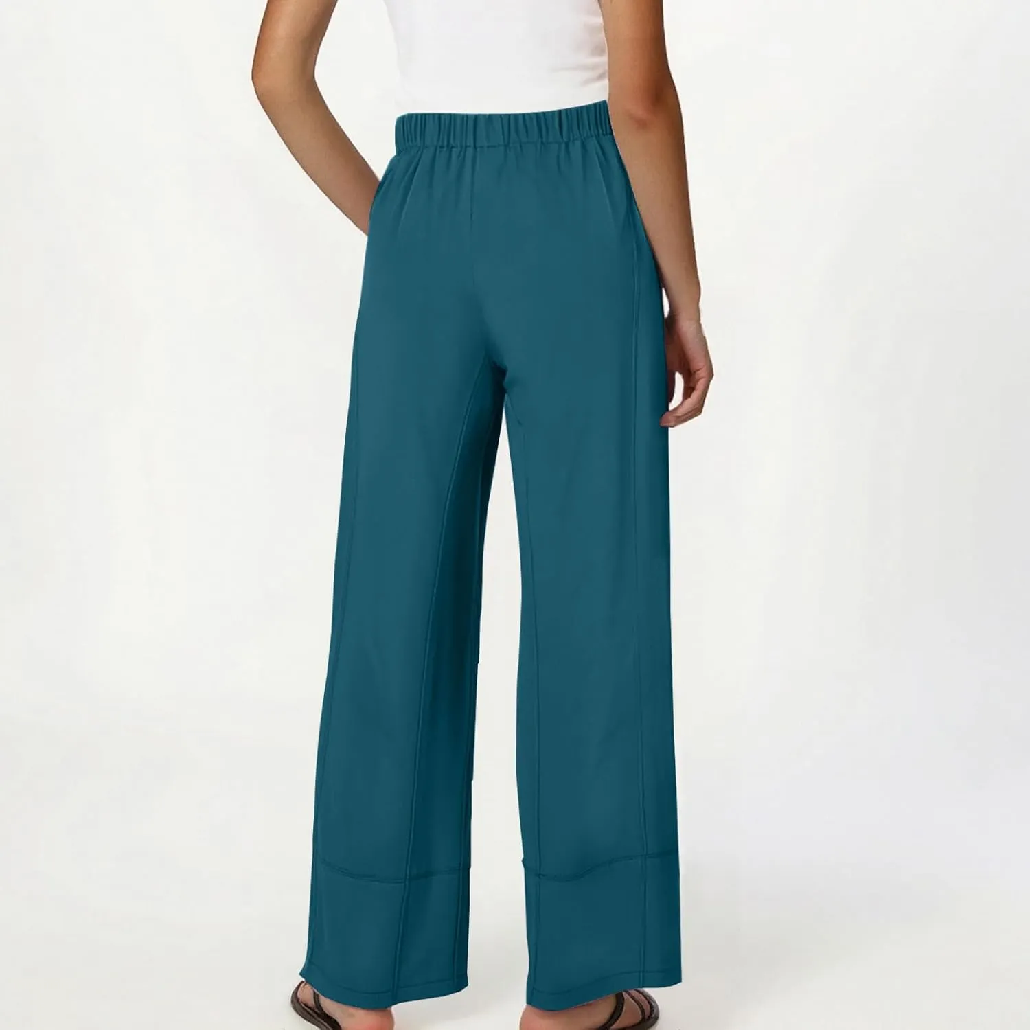 Womens Linen Pants with Pocket Summer High Waist Casual Wide Leg Pants Plus Size Trendy Flowy Palazzo Trousers