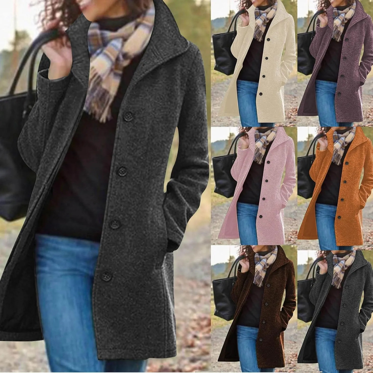 Womens Long Coats Winter Stand Collar Wool Pea Coat Trench Coat Wool Blend Peacoat Thicken Blazer Jackets Fashion