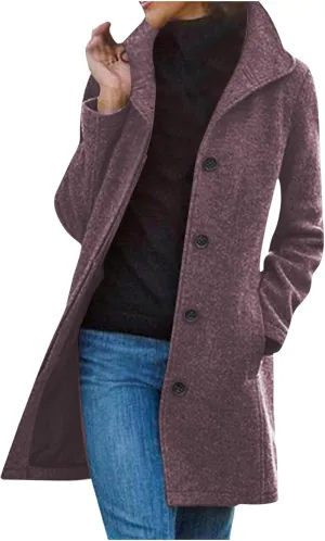 Womens Long Coats Winter Stand Collar Wool Pea Coat Trench Coat Wool Blend Peacoat Thicken Blazer Jackets Fashion