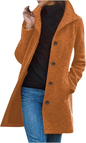 Womens Long Coats Winter Stand Collar Wool Pea Coat Trench Coat Wool Blend Peacoat Thicken Blazer Jackets Fashion