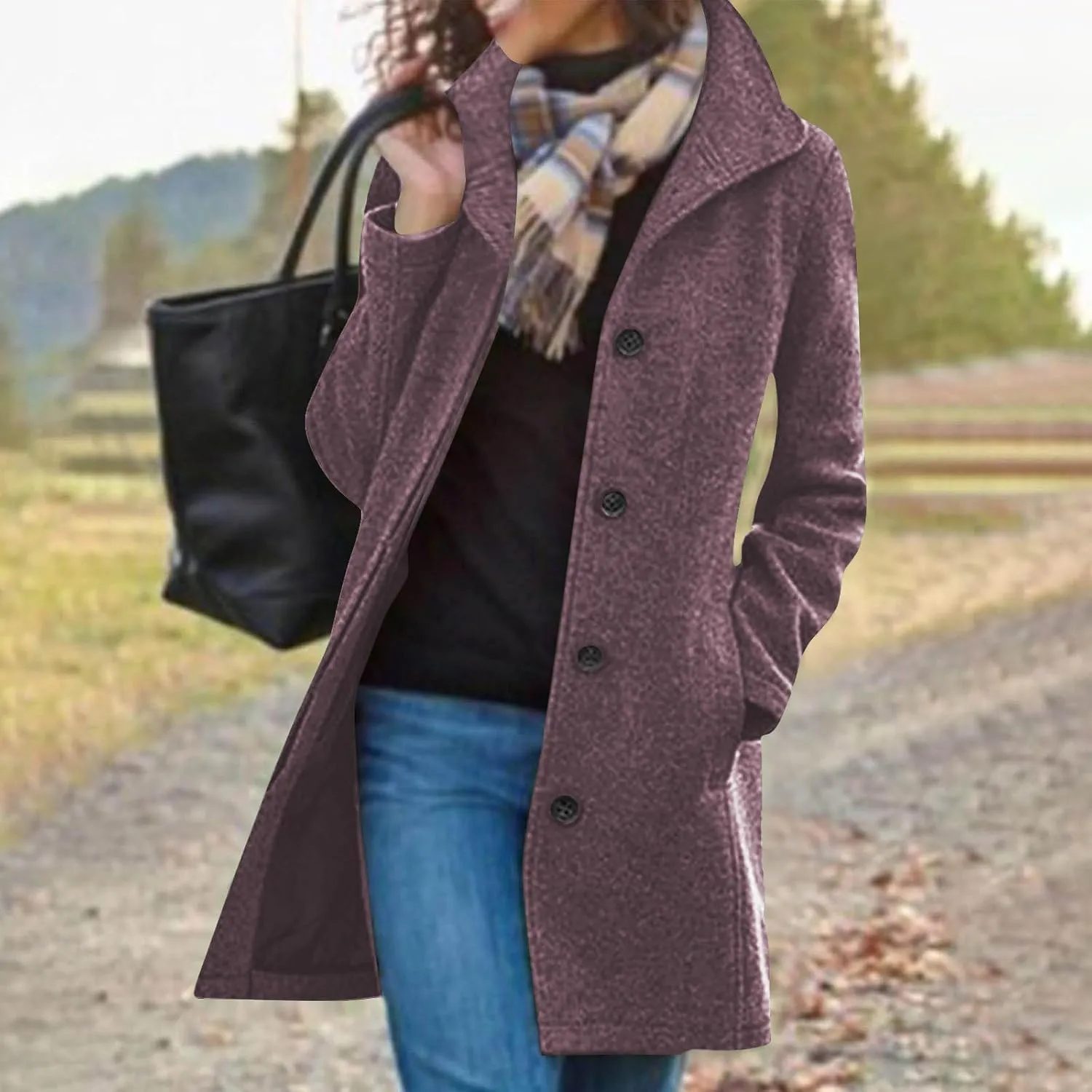 Womens Long Coats Winter Stand Collar Wool Pea Coat Trench Coat Wool Blend Peacoat Thicken Blazer Jackets Fashion