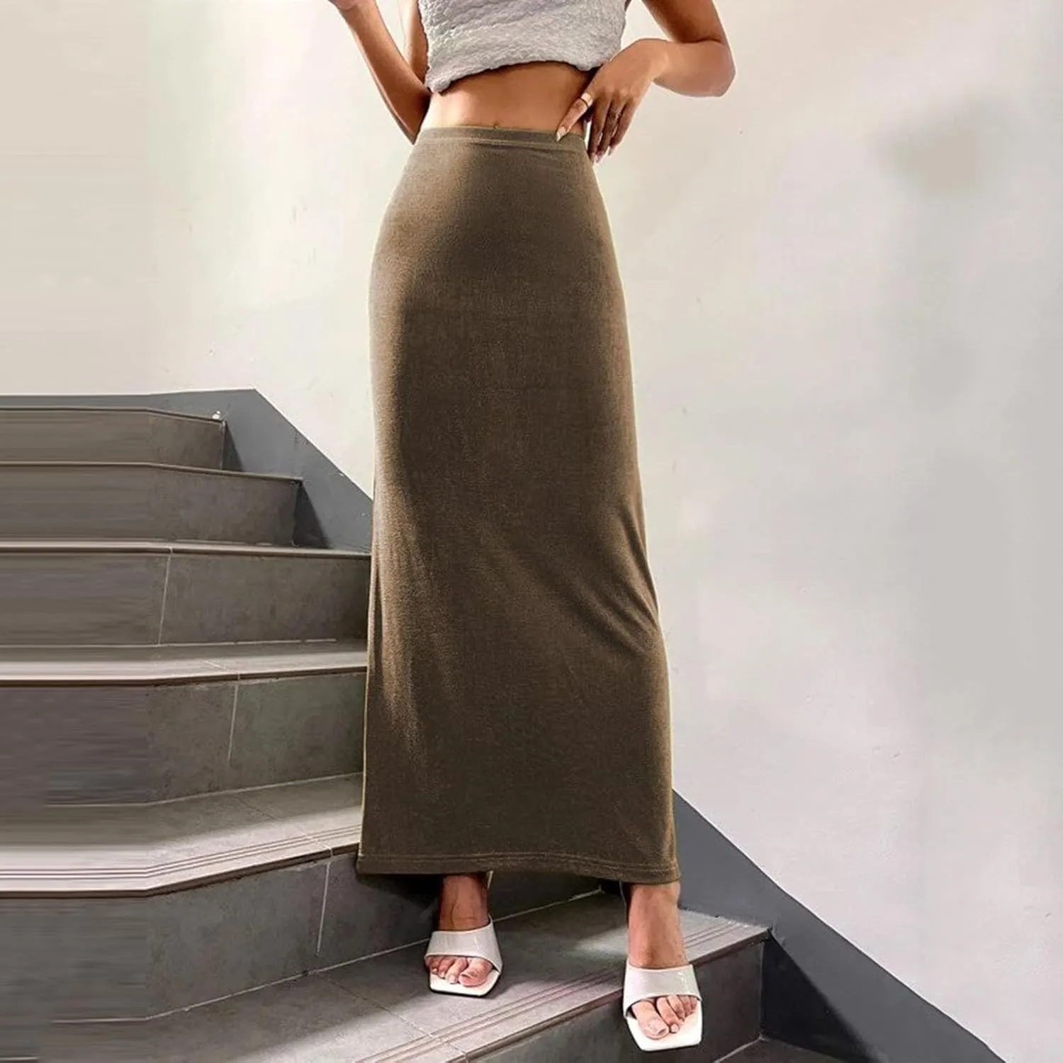 Women's Long Midi Pencil Skirt High Waisted Bodycon Summer Dresses Casual Office Work Business Skirts