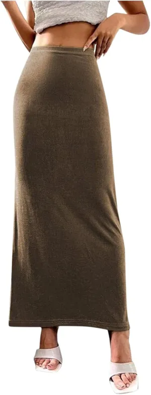 Women's Long Midi Pencil Skirt High Waisted Bodycon Summer Dresses Casual Office Work Business Skirts