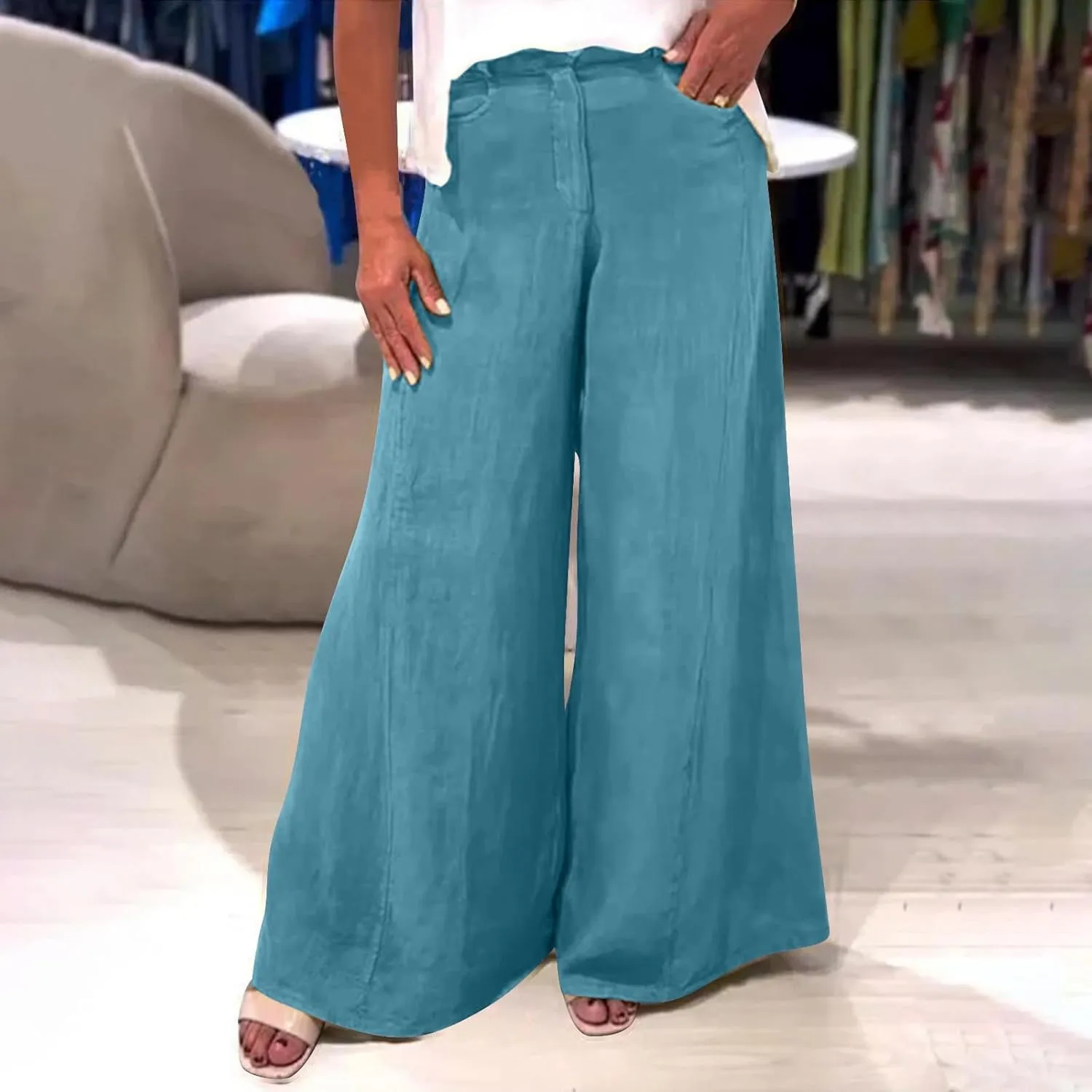 Womens Palazzo Long Pants High Waist Wide Leg Stretchy Loose Fit Casual 2025 Lightweight Summer Trousers with Pockets