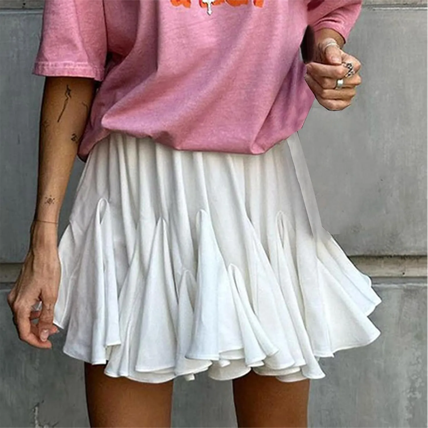 Women's Pleated Skirt Basic Casual High Waisted Summer Beach Vacation Skirts Solid Color Mini Skorts