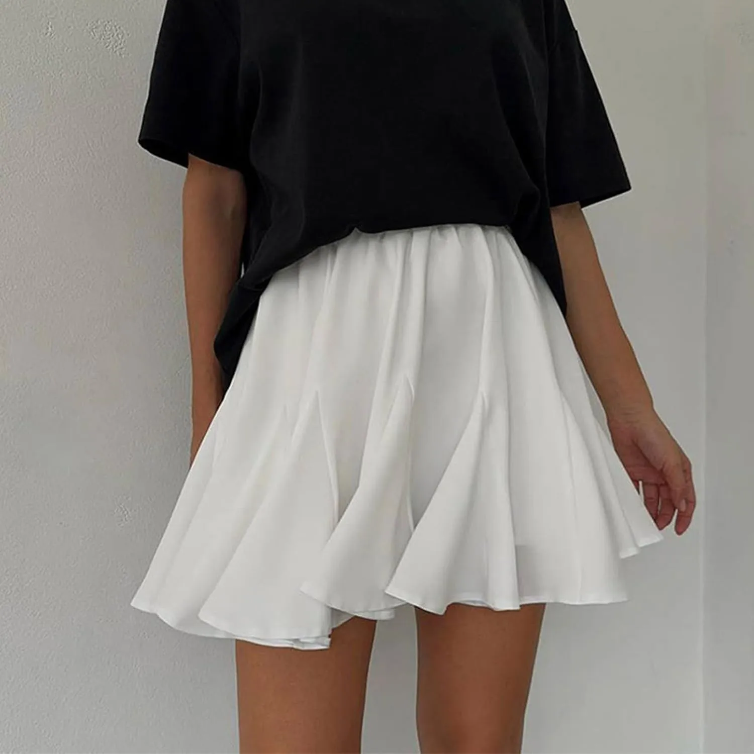 Women's Pleated Skirt Basic Casual High Waisted Summer Beach Vacation Skirts Solid Color Mini Skorts