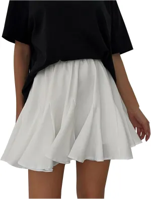 Women's Pleated Skirt Basic Casual High Waisted Summer Beach Vacation Skirts Solid Color Mini Skorts