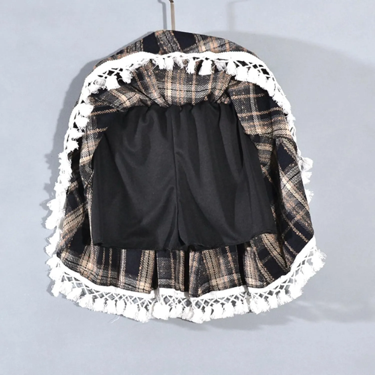 Women's Pleated Skirts with Shorts Woolen Plaid Fall Winter Elastic High Waist Uniform Tennis Casual Mini Skirt