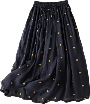 Womens Plus Size Maxi Skirt Linen Cotton Skirts Summer Causal Swiss Dot Elastic Waist Long Skirt Dress Clothes 2024