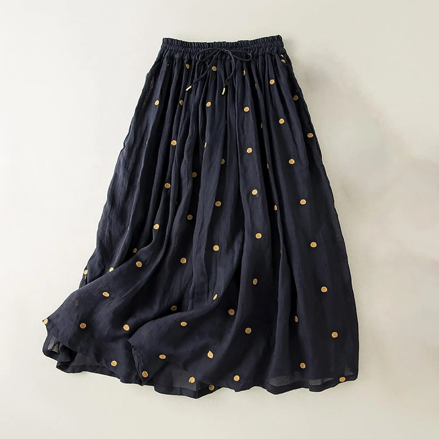 Womens Plus Size Maxi Skirt Linen Cotton Skirts Summer Causal Swiss Dot Elastic Waist Long Skirt Dress Clothes 2024