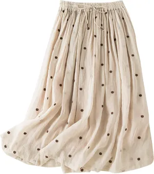 Womens Plus Size Maxi Skirt Linen Cotton Skirts Summer Causal Swiss Dot Elastic Waist Long Skirt Dress Clothes 2024