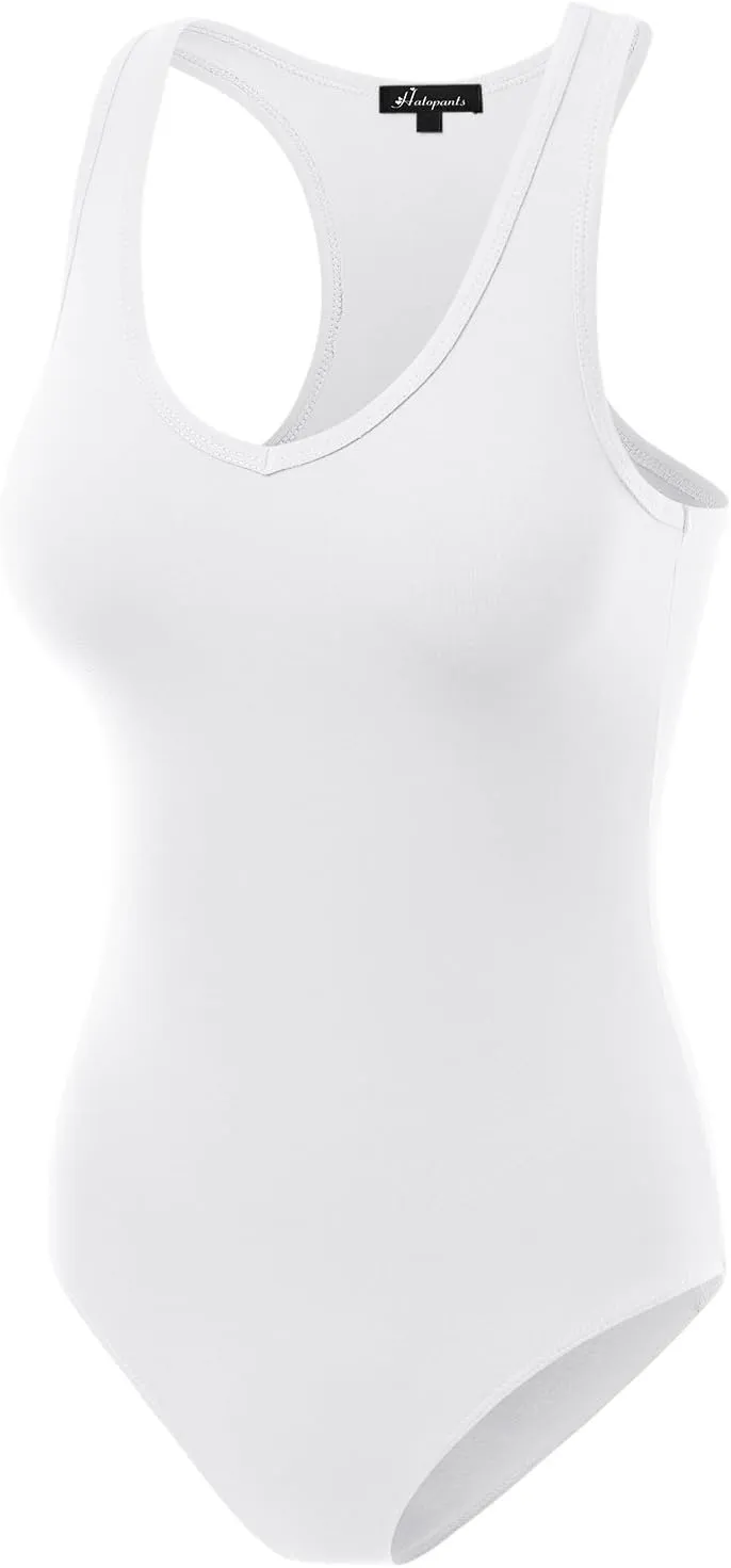 Women's Racerback Tank Top Bodysuits Sleeveless Sexy V-Neck Cotton Jumpsuits