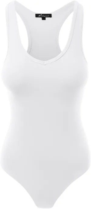 Women's Racerback Tank Top Bodysuits Sleeveless Sexy V-Neck Cotton Jumpsuits