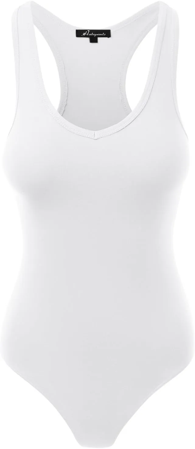 Women's Racerback Tank Top Bodysuits Sleeveless Sexy V-Neck Cotton Jumpsuits