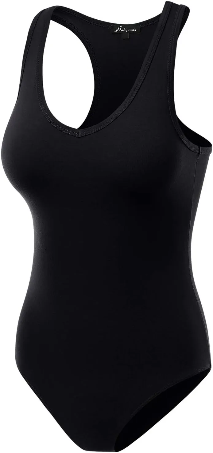 Women's Racerback Tank Top Bodysuits Sleeveless Sexy V-Neck Cotton Jumpsuits