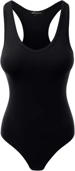 Women's Racerback Tank Top Bodysuits Sleeveless Sexy V-Neck Cotton Jumpsuits