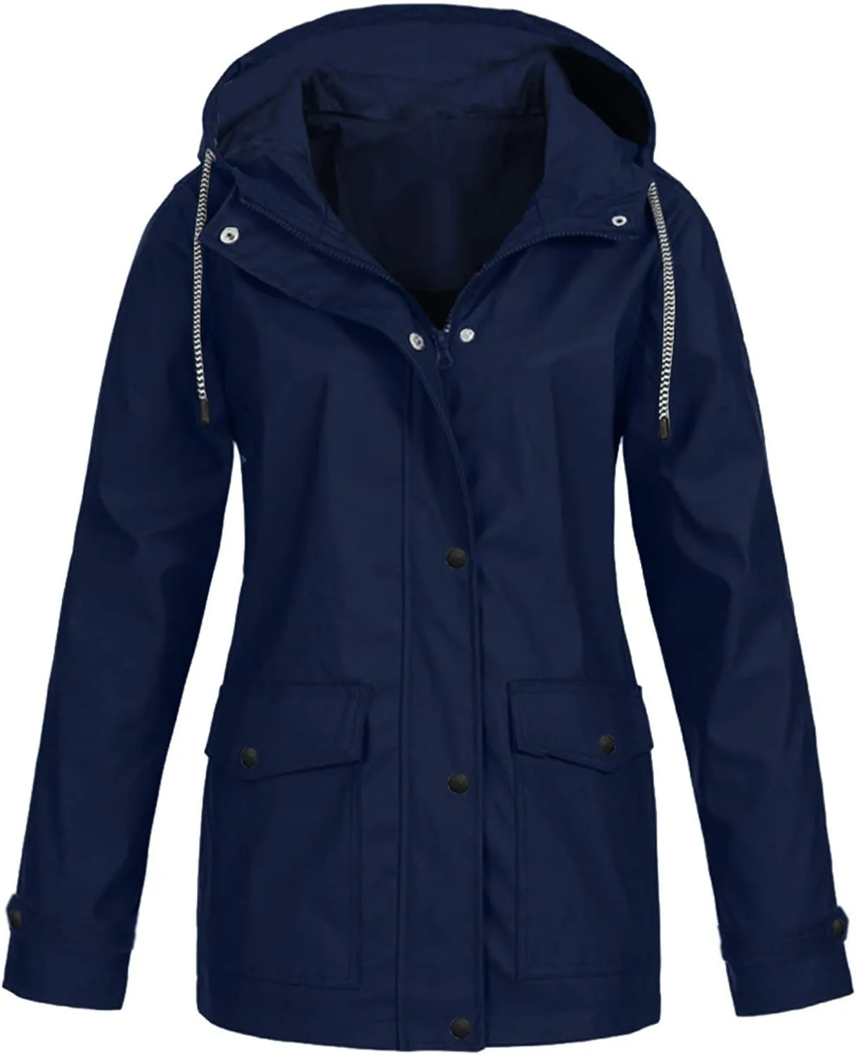 Womens Rain Coat Waterproof Lightweight Hooded Rain Jacket Outdoor Hiking Trench Windbreaker Raincoats With Pockets