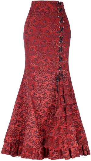 Women's Retro Lace-Up Drawstring Tiered Ruffle Maxi Long Mermaid Pencil Skirt Renaissance Skirt High Waisted Skirts