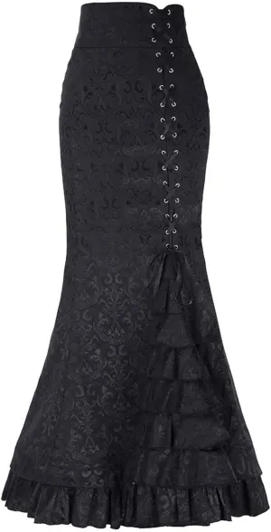 Women's Retro Lace-Up Drawstring Tiered Ruffle Maxi Long Mermaid Pencil Skirt Renaissance Skirt High Waisted Skirts