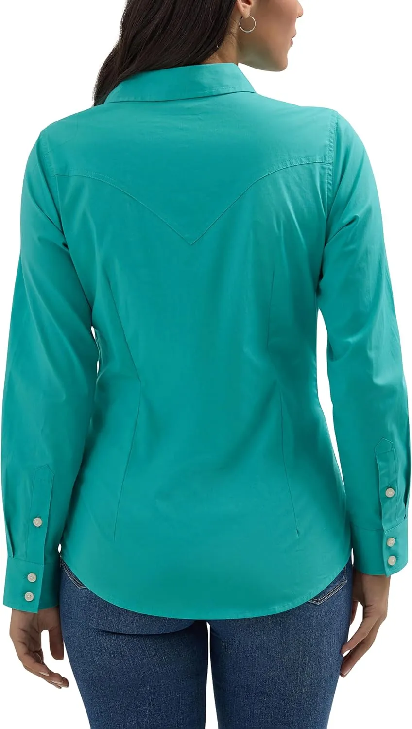 Women's Retro Long Sleeve Cool Blue Solid Western Shirt