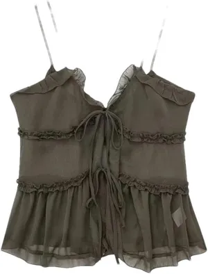 Women's Ruffle Camisole Tank Women Sleeveless Backless Spaghetti Strap Tank Top