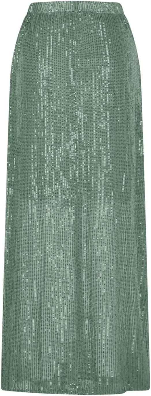 Women's Sequin Skirt for Party Shiny Sparkly A Line Swing Midi Skirt Elastic Wasit Stretch Long Skirts Sparkle Skirt