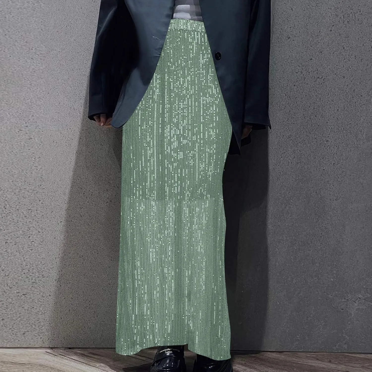 Women's Sequin Skirt for Party Shiny Sparkly A Line Swing Midi Skirt Elastic Wasit Stretch Long Skirts Sparkle Skirt