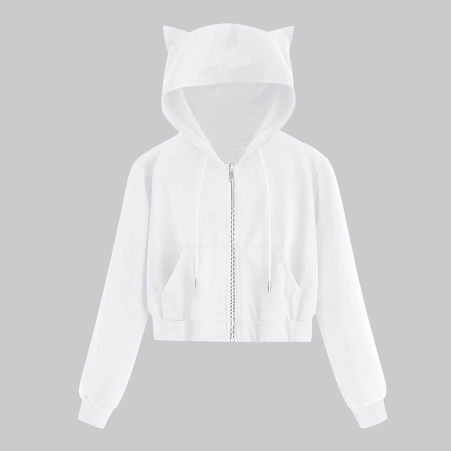 Womens Shirt Zipper Solid Tops Cat Ear Casual Long Sleeve Hooded Sweatshirt Pocket Comfy Gym Sweatshirts Oversized