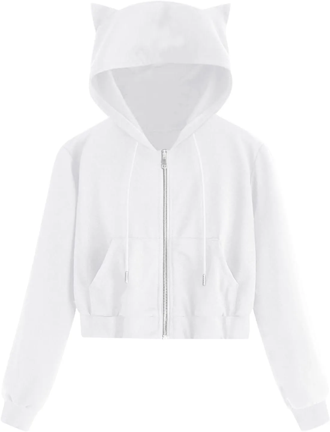 Womens Shirt Zipper Solid Tops Cat Ear Casual Long Sleeve Hooded Sweatshirt Pocket Comfy Gym Sweatshirts Oversized