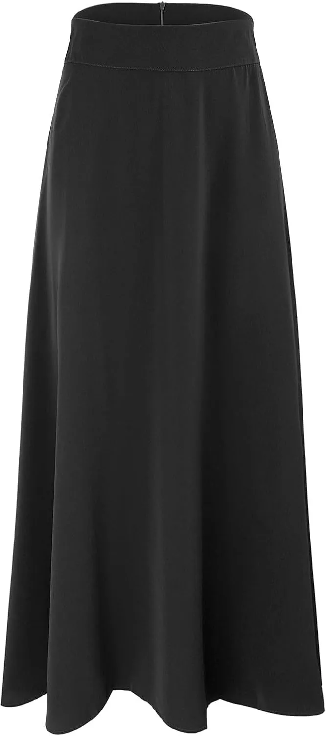 Womens Skirt Solid Color Midi Long Shirring Pleated Skirts High Waisted A Line Skirts Casual Skirt for Women