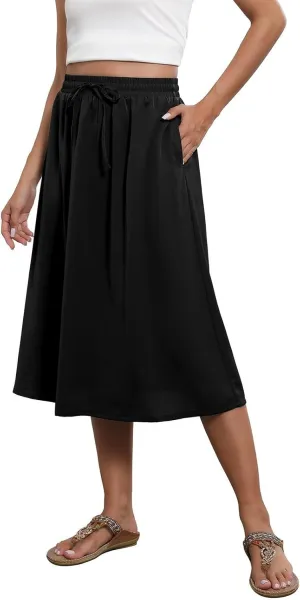 Womens Skirts Midi Length Boho Beach Vacation Flowy Floral Skirt Spring Casual Comfy High Waisted A Line Skirt