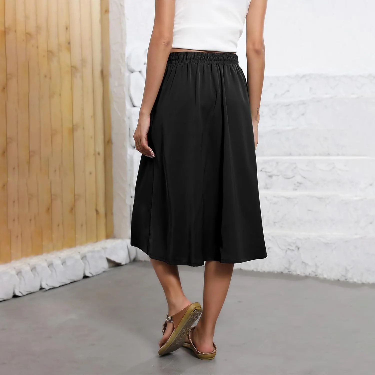 Womens Skirts Midi Length Boho Beach Vacation Flowy Floral Skirt Spring Casual Comfy High Waisted A Line Skirt
