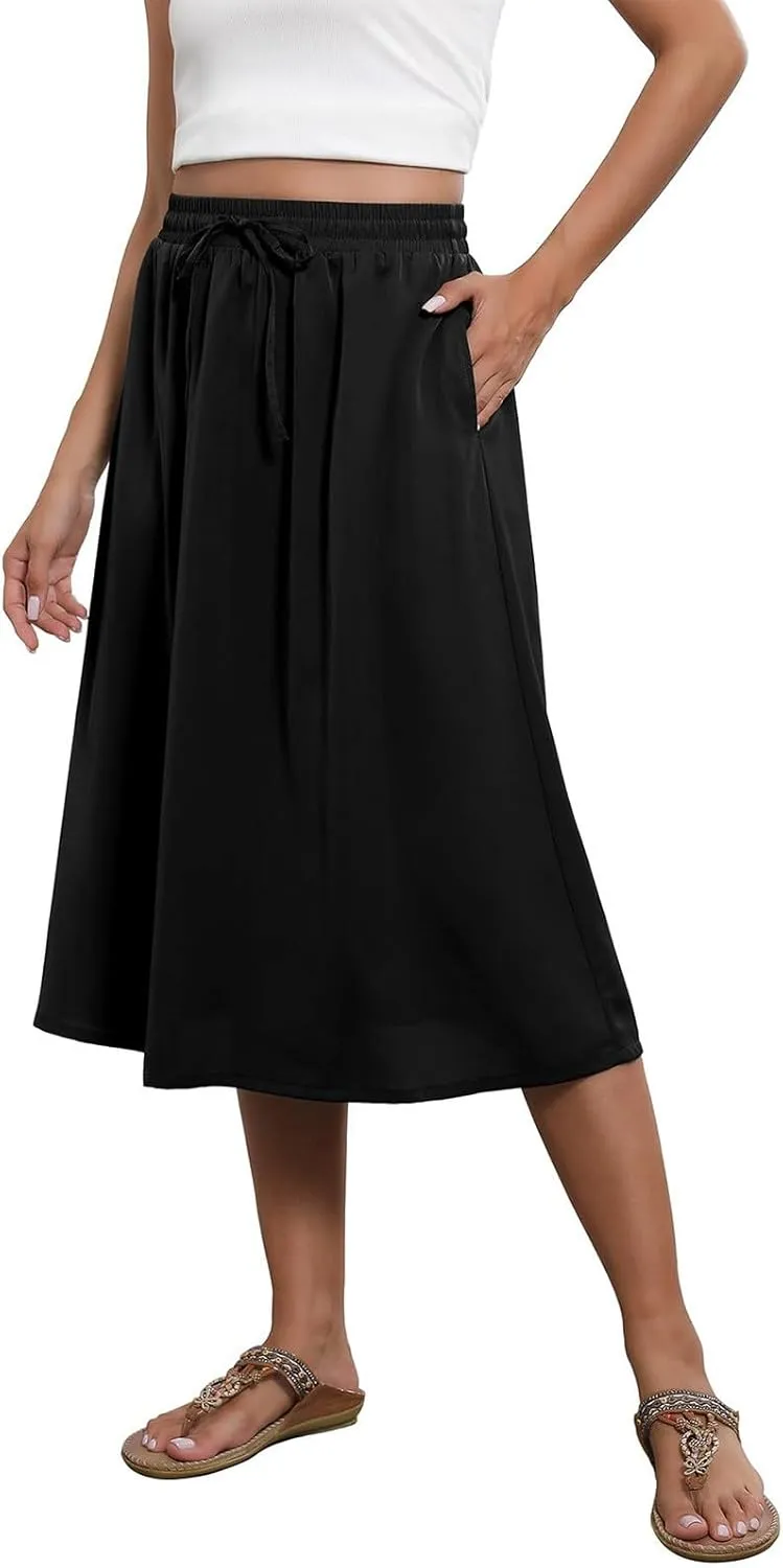 Womens Skirts Midi Length Boho Beach Vacation Flowy Floral Skirt Spring Casual Comfy High Waisted A Line Skirt