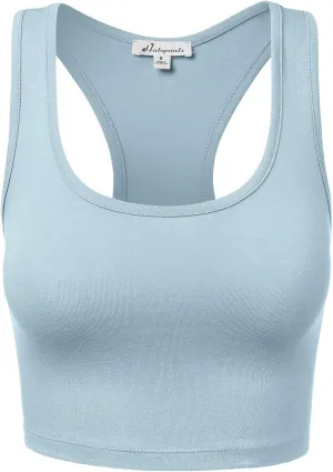 Women's Sleeveless Racerback Crop Tank Top Camisole Backless Scoop Neck Shirts