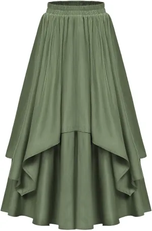 Womens Steampunk Renaissance Skirts Plus Size Elastic High Waisted Layered Long Maxi Skirt Stretch Party Dress