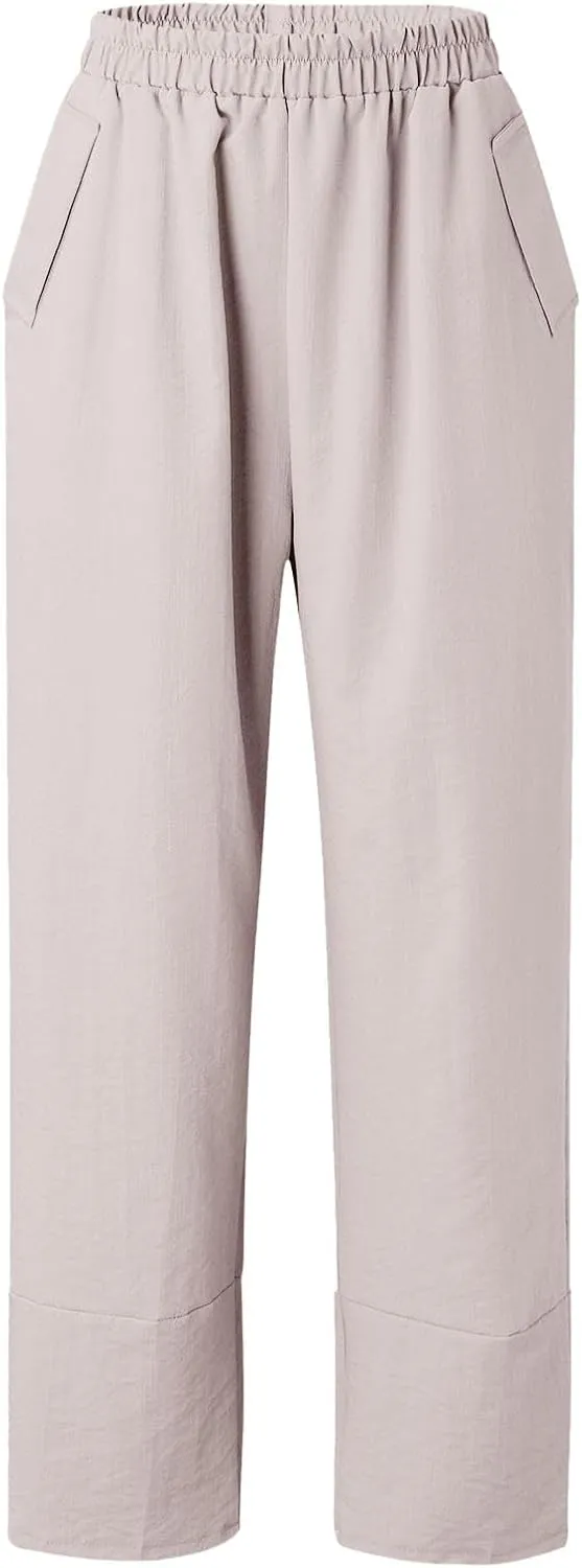 Women's Straight Leg Pants Women High Waist Palazzo Pants Casual Elastic Waisted Palazzo Harem with Pockets Women Flowy