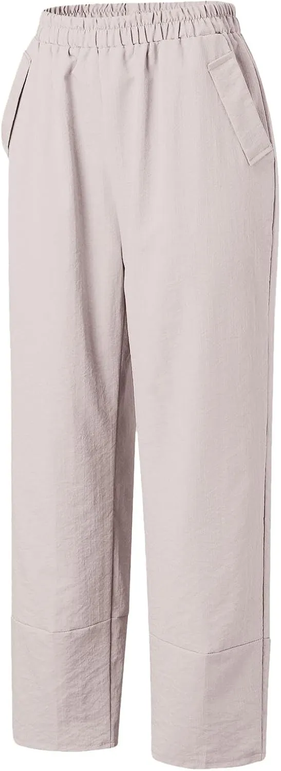 Women's Straight Leg Pants Women High Waist Palazzo Pants Casual Elastic Waisted Palazzo Harem with Pockets Women Flowy