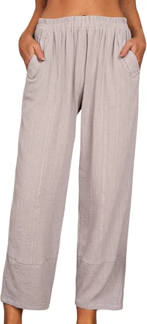 Women's Straight Leg Pants Women High Waist Palazzo Pants Casual Elastic Waisted Palazzo Harem with Pockets Women Flowy