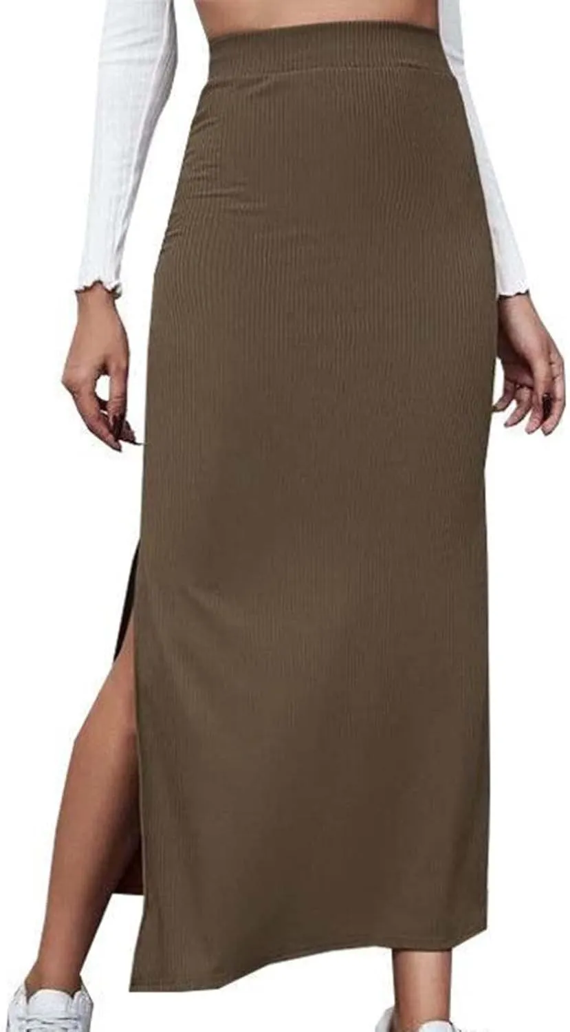 Women's Stretch Elastic High Waisted Knee Pencil Maxi Skirts Slim Fit Bodycon Office Work Business Dress