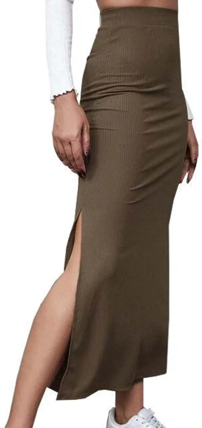 Women's Stretch Elastic High Waisted Knee Pencil Maxi Skirts Slim Fit Bodycon Office Work Business Dress