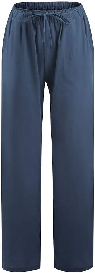 Womens Summer Cotton Linen Pants High Waist Casual Wide Leg Long Palazzo Pants Loose Boho Beach Trousers