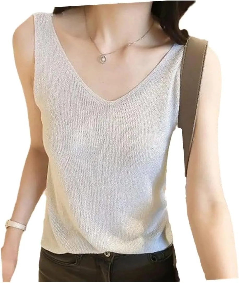 Women's Summer Ice Silk Camisole V-Neck Loose Short Sleeve Top