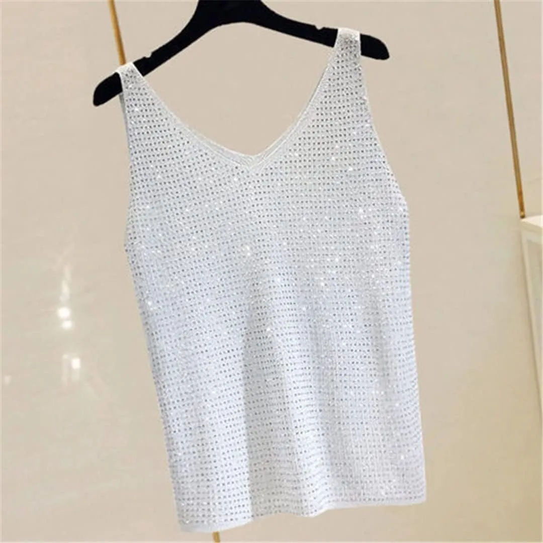 Women's Summer Ice Silk Camisole V-Neck Loose Short Sleeve Top