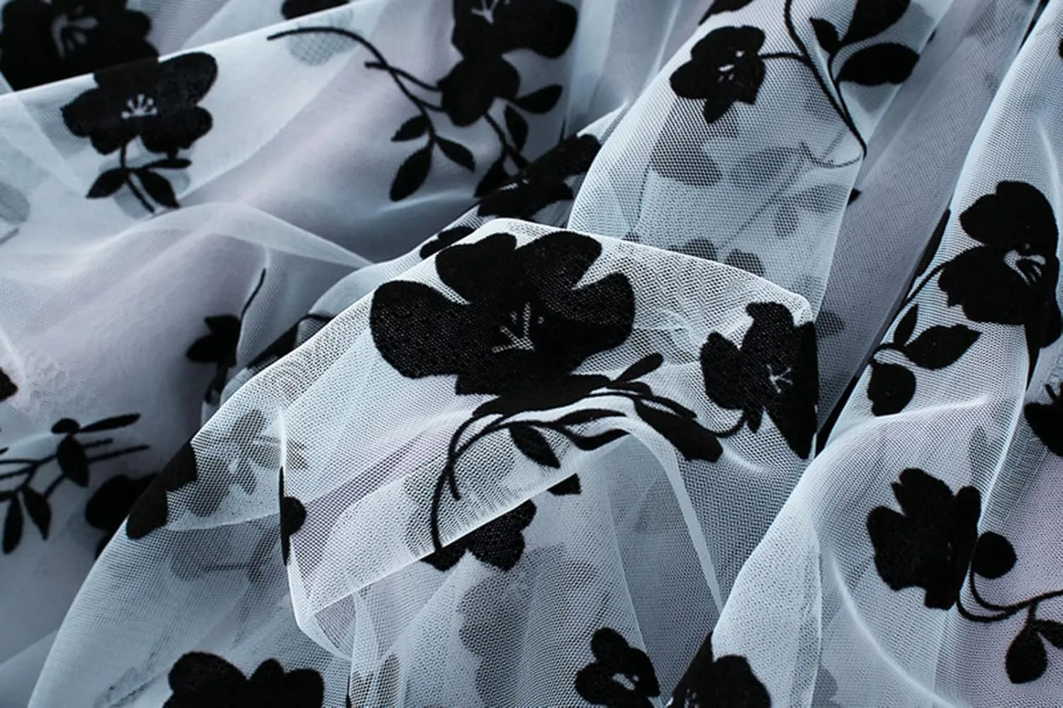 Women's Tulle A-Line Maxi Skirt, Elastic High Waist Layered Skirt Floral Print Mesh Midi Skirt