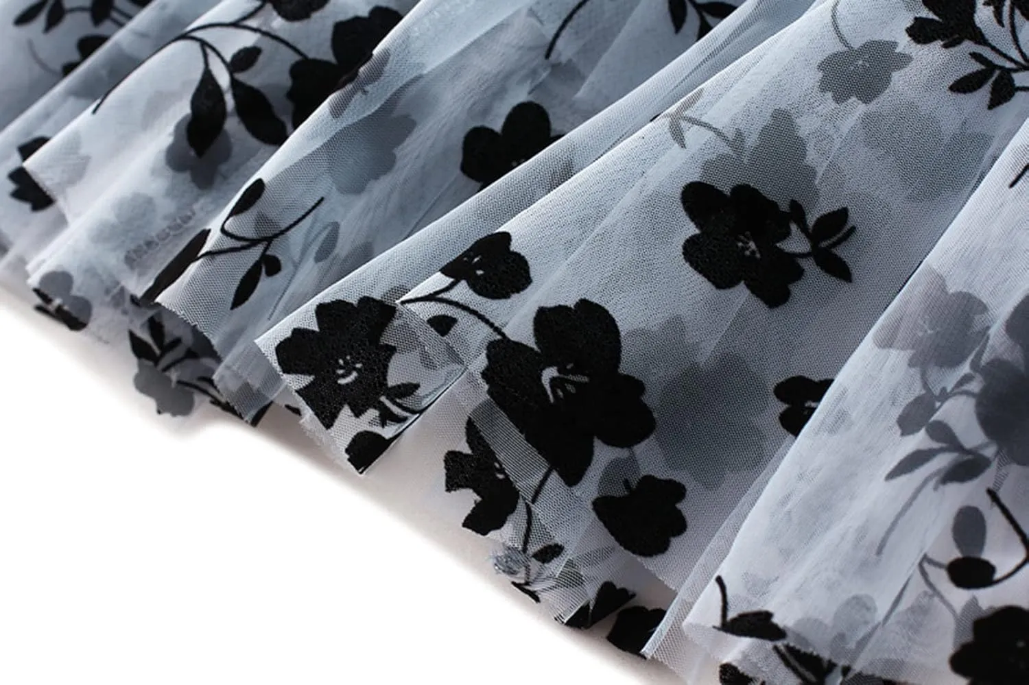 Women's Tulle A-Line Maxi Skirt, Elastic High Waist Layered Skirt Floral Print Mesh Midi Skirt