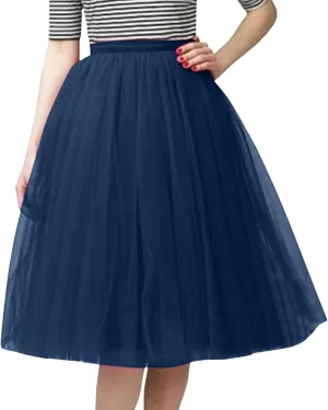 Women's Tulle Skirt Knee Length High Waisted Solid Color Plus Size Carnival Party Costume Wedding Party