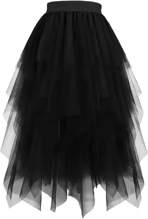 Women's Tulle Skirts High Waisted Puffy Layered Midi Tutu Skirt Ruffle Tiered Fashion Fairy Party Clothes
