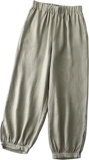 Women's Vintage Linen Pants, 2025 Summer Comfy Baggy Beach Trousers Palazzo Lounge Pants with Pockets