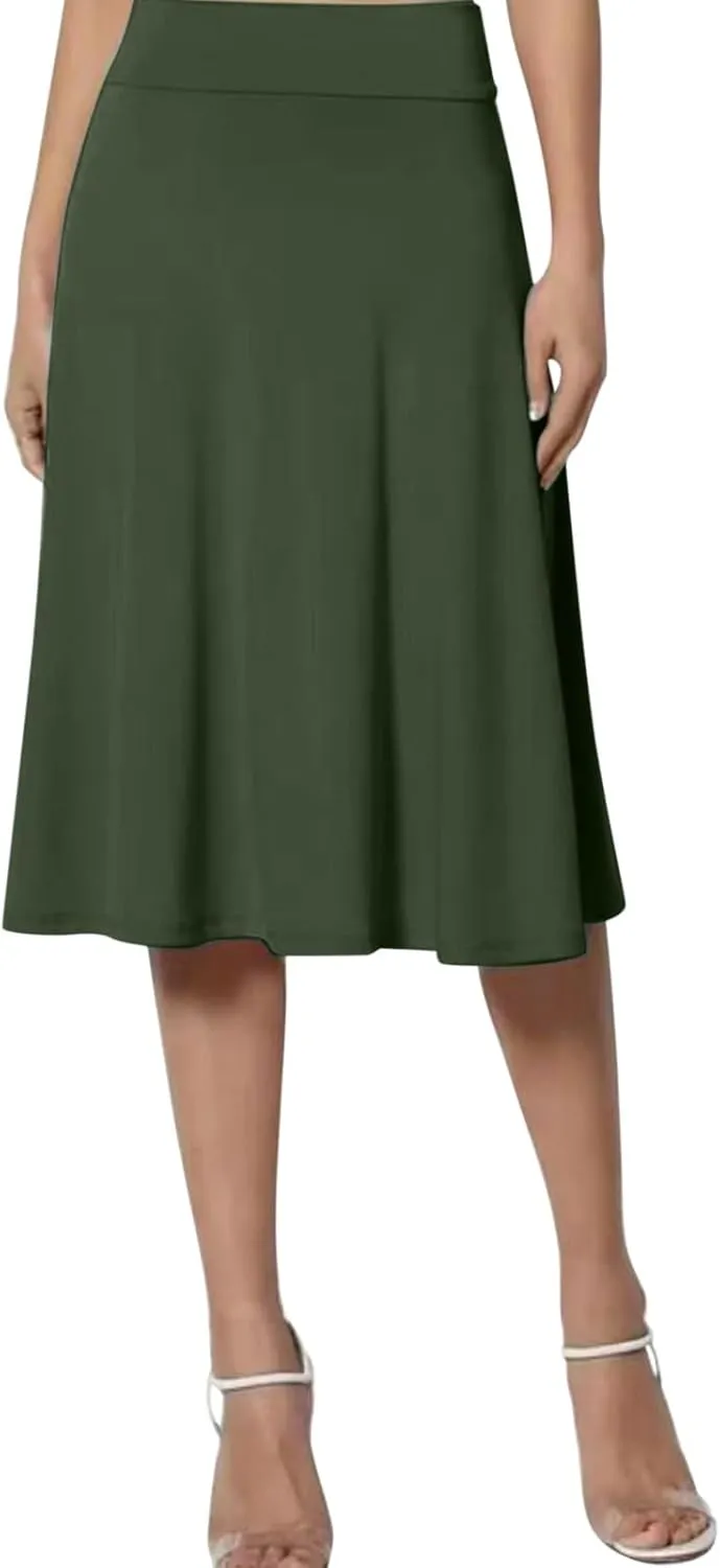 Womens Vintage Pleated Skirt Midi Length High Waisted Skirts Flared A Line Skirt Casual Dressy Holiday Party Long Skirt Dress