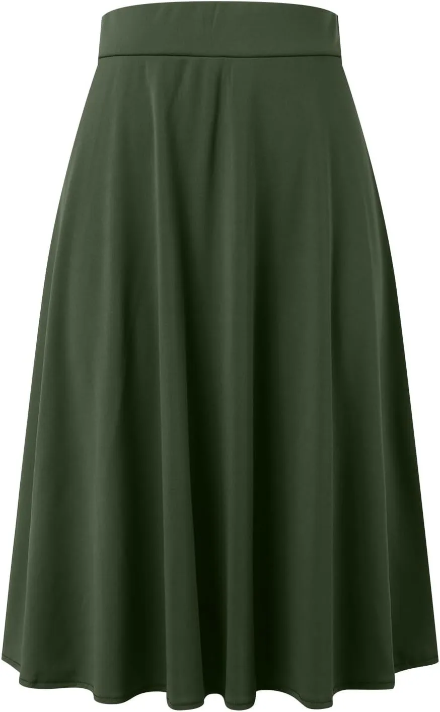 Womens Vintage Pleated Skirt Midi Length High Waisted Skirts Flared A Line Skirt Casual Dressy Holiday Party Long Skirt Dress
